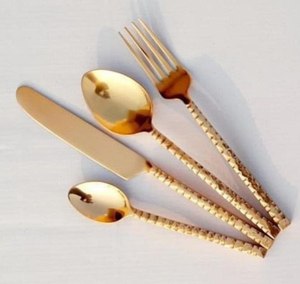Ensemble de couverts de qualité supérieure en acier inoxydable doré PVD avec manche en résine, cuillère, fourchette et couteau, 7 pièces, ensemble de couverts de table - Product Image 3