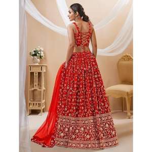 Glamoroso rojo bordado Georgette recepción desgaste Lehenga Choli - Product Image 4