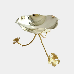 Bol décoratif moderne en métal poli, doré glamour, motif bois de cerf, plat de service pour fêtes, pour noix et autres aliments - Product Image 2