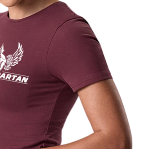 Camiseta Deportiva para Mujer, Color Borgoña, Corte Ajustado, Elástica, Cuello Redondo, Manga Corta, Ecológica, para Entrenamiento, Casual, Moda Deportiva - Product Image 2