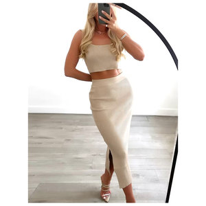 Conjunto de Dos Piezas para Mujer, Top sin Mangas con Cuello Halter y Falda Larga por Encima de la Rodilla con Top Corto - Product Image 2