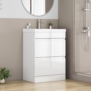 Mobile Bagno Autoportante da 24 Pollici a Montaggio Rapido con Lavabo e Chiusura Ammortizzata, 2 Cassetti - Product Image 1