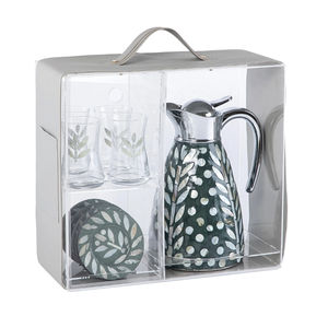 Juego de té termo de nácar de Oriente Medio para Ramadán al por mayor con 4 tazas de té de cristal y platillos, caja de acrílico, directo de fábrica - Product Image 1