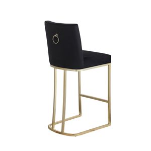 Woker mobili moderni in velluto tessuto sgabelli da Bar Set 2 26 \ "altezza bancone oro spazzolato indietro sedie da pranzo imbottite nere per - Product Image 6