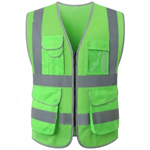 เสื้อกั๊กนิรภัยแบบมองเห็นได้ชัดสำหรับผู้ชาย สีเขียว ตาข่าย ซิปด้านหน้า กระเป๋าหลายช่อง แถบสะท้อนแสง สวมใส่สบายในฤดูร้อน - Product Image 2