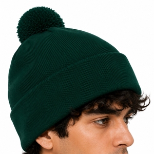 Bonnet unisexe personnalisé, style tricot classique, aspect doux, revers plié, détail pompon, design unisexe, tenue décontractée d'hiver, streetwear - Product Image 4
