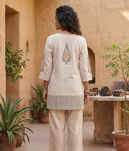 <b>Women</b>’s Short Cotton <b>Kurti</b> Printed Ethnic Tunic Top 3/4 Sleeve Casual Indian Wear with Decorative Neckline and Hem - Product Image 2