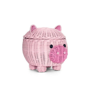Cesta de Almacenamiento Tejida a Mano con Forma de Cerdo Rosa, con Tapa, para Hogar, Hotel, Guardería, Sala de Juegos Infantil, Decoración de Habitaciones, Venta al Por Mayor - Product Image 1