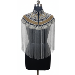 Capa de Hombro de Nailon con Flecos de Cuentas Doradas y Plateadas Ellora para Mujer, Vestido de Noche para Boda, Fiesta, Chal con Bordado de Cristal - Product Image 1