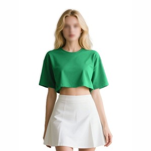 Camiseta Corta de Verano para Mujer, 100% Algodón, Tejido Transpirable, Sexy, con Logotipo Personalizado, Cuello Redondo, Corte Holgado - Product Image 2