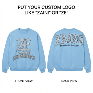 Sweat-shirt à capuche doublé en molleton 100 % coton 380 GSM bleu ciel avec logo personnalisé en strass thermocollé style streetwear côtelé - Product Image 1