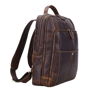 Sac à dos pour ordinateur portable, sac à dos vintage en cuir véritable pour hommes, sac à bandoulière à fermeture éclair de grande capacité - Product Image 3