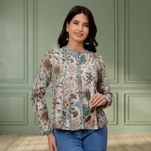 Women Floral Printed Long Sleeve <b>Shirt</b> <b>Mandarin</b> <b>Collar</b> Button Front Elegant Casual Top Relaxed Fit Lightweight Everyday Wear - Product Image 5