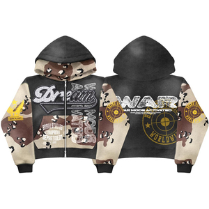 Camouflage Sleeve Vintage Washed Casual Streetwear Men Graphic <b>Full</b> <b>Zip</b> Hoodie Premium Quality Best Selling Men Zipper <b>Hoodies</b> - Product Image 1