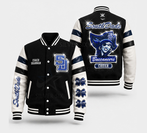 เสื้อแจ็คเก็ตวาร์ซิตี้ SouthDade Buccaneers สำหรับเชียร์โค้ช ผู้ชาย สีดำ หนัง PU คอตั้ง สไตล์ลำลอง - Product Image 1
