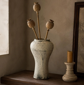 Vase en céramique vintage, poterie rustique, vase à fleurs fait main, style farmhouse bohème, décoration pour fleurs séchées, décoration intérieure - Product Image 4