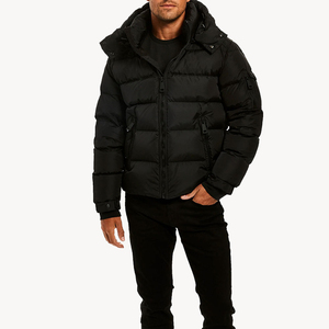 Veste matelassée noire pour homme, veste d'hiver matelassée à capuche, veste chaude décontractée pour l'extérieur, isolée, avec plusieurs poches - Product Image 5