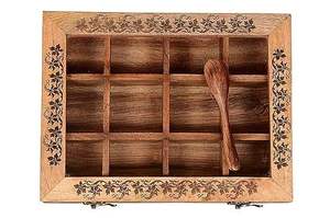 Boîte à épices traditionnelle indienne artisanale en bois de manguier, 5 compartiments, compatible lave-vaisselle et lavage à la main, écologique, anti-poussière - Product Image 6