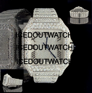 14K White Gold Square <b>Iced</b> <b>Out</b> Moissanite Stainless Steel Quartz Movement Automatic <b>Watch</b> - Product Image 3