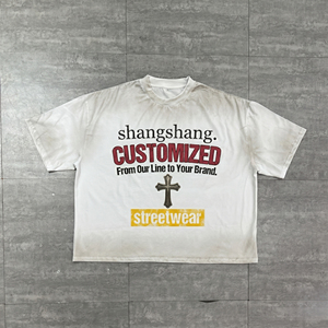 T-shirt surdimensionné à manches courtes personnalisé pour homme, en jersey de coton, col rond, imprimé avec un motif de lettres - Product Image 4