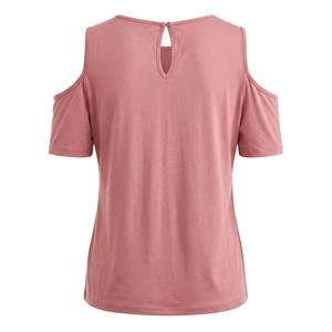 Blusa Casual de Lino para Mujer, Holgada, con Hombros Descubiertos y Manga Recortada, Tejida, OEM ODM, Venta al por Mayor, Logotipo Personalizado de Fábrica, MOQ Bajo - Product Image 4
