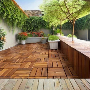 Dalles de terrasse en bois d'acacia DIY 300*300mm carrées, brossées, lisses, à clipser, écologiques, résistantes à l'humidité, traditionnelles, à double verrouillage, pour extérieur - Product Image 4