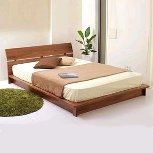Modern Solid Wood <b>Platform</b> <b>Bed</b> Slatted Headboard Low Profile Wooden <b>Bed</b> <b>Frame</b> for Bedroom - Product Image 1