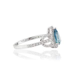 Bague de déclaration en or blanc 14 carats véritable avec aigue-marine et diamants, prix de gros compétitif, fournisseur de bijoux de mariage et de fiançailles - Product Image 5
