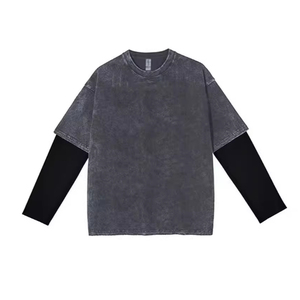 Camiseta de Manga Larga para Hombre, Talla Grande, 100% Algodón, Estilo Jersey Lavado, Cuello Redondo con Ribete en Contraste, Color Sólido, Informal - Product Image 5