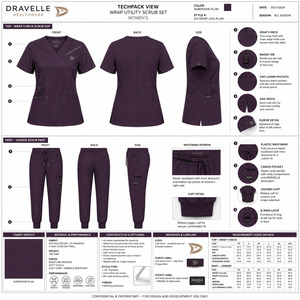 DRAVELLE Ensemble de tenue médicale tissée violette pour femme avec poches, pantalon à cordon de serrage et fonction de détection d'aiguilles - Product Image 5
