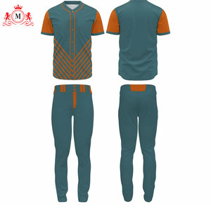 เสื้อเบสบอลสีเขียวอมฟ้าและสีส้มสำหรับผู้ชายพร้อมกางเกงเข้าชุด ชุดยูนิฟอร์ม วัสดุโพลีเอสเตอร์ระบายอากาศได้ดีสำหรับผู้ใหญ่ - Product Image 3