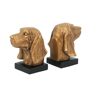Ensemble de serre-livres en forme de tête de beagle en aluminium moulé, design moderne, finition bronze, support décoratif pour livres sur le thème des animaux, sculpture sur le thème des animaux de compagnie - Product Image 2