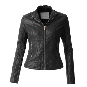 Wholesale Custom Women Genuine <b>Leather</b> Moto <b>Biker</b> <b>Jacket</b> Quilted Full Sleeve Zipper Closure Down Collar Short Body Racer <b>Jacket</b> - Product Image 1