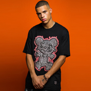 Custom High Quality Rhinestone T Shirts Men Custom Rhinestone Logo Print Short Sleeve Graphic 100% Cotton T-Shirt Men's - Product Image 1