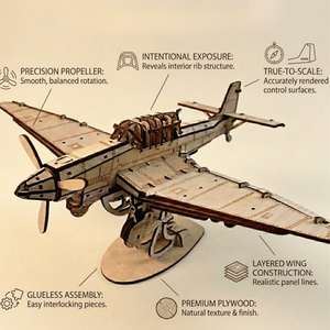 Kit de puzzle d'avion Junkers Ju 87 Stuka en bois à faire soi-même |   Modèle de bombardier de la Seconde Guerre mondiale en contreplaqué découpé au laser avec précision de 3 mm pour les loisirs créatifs - Product Image 5
