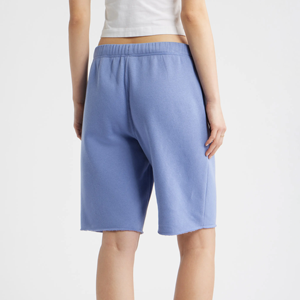Shorts en molleton de couleur unie pour femmes, taille mi-haute, fermeture élastique, style décontracté avec poches, bleu - Product Image 3