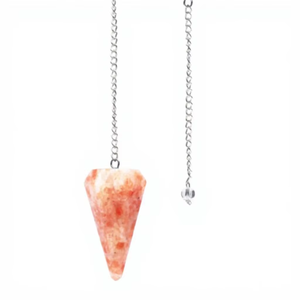 Péndulo único de cuarzo rosa y piedra del sol natural, pulido en forma de cono, cristal de Feng Shui con cadena plateada, calidad de lujo. - Product Image 4