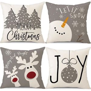 Fundas Decorativas Navideñas para Cojines, 18x18, Juego de 4, Diseño de Muñecos de Nieve, Ciervos y Árboles, Fundas de Cojín para el Hogar, Decoración Invernal - Product Image 1
