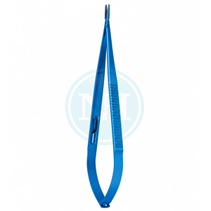 Portaagujas de titanio azul Jacobson, cuerpo redondo, mandíbulas con incrustaciones de diamante, recto - Product Image 3