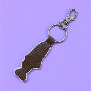 Handmade Pink and Red Valentines Fish Inspired Beaded <b>Keychain</b>, Backed With Brown Faux Leather - Product Image 2