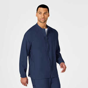 Men's Navy <b>Blue</b> Medical <b>Scrub</b> Jacket Zip-Up Hospital Uniform Polyester Woven Fabric for Healthcare Workers - Product Image 3