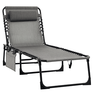 Chaise longue pliable grise avec dossier réglable sur 5 niveaux, poche latérale, maille respirante, pour piscine et jardin, en fer - Product Image 1