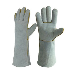 Guantes de trabajo de soldadura resistentes al calor de 40 cm para hombre, Tig Mig, gris, piel de vaca, cuero dividido, talla XL, goma impermeable - Product Image 2