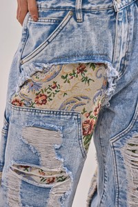 <b>Floral</b> Print Eco-Friendly Bohemian Distressed Wide Leg High Waist Denim <b>Jeans</b> Women's Loose Fit Full Length Vintage Style Cotton - Product Image 5