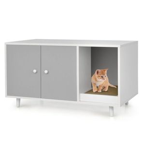 Mobiletto per lettiera per gatti con divisorio, doppie porte, grande, ecologico, in legno - Product Image 6