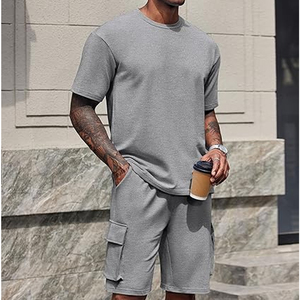 Men Casual <b>Set</b> Manufacturer 2 Piece 220 GSM Cotton T Shirt Cargo Shorts Oversized OEM ODM Bulk Supply - Product Image 3