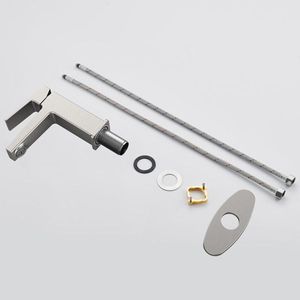 Grifo monomando de níquel cepillado para lavabo de baño o lavandería, 1 o 3 orificios, mangueras de 9/16 pulgadas, grifo monomando para lavabo con base. - Product Image 6