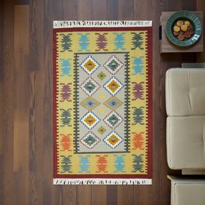 Tapis Kilim Fait Main en Laine/Soie, Design Géométrique Moderne, Écologique, Antidérapant, Durable, Tissage Plat - Product Image 2