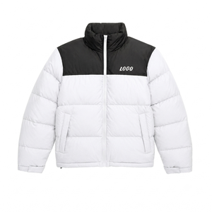 High Demand Black <b>White</b> Color Stand Collar Zipper Custom Logo Design Embroidery Printed Thick Waterproof Hooded <b>Puffer</b> <b>Jacket</b> - Product Image 1