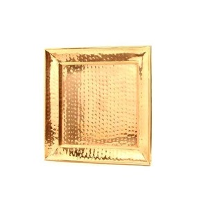 GLOSSY TOUCH ART Round Handcrafted <b>Copper</b> Serving Tray Contemporary Design Eco-Friendly Portable Dining <b>Accessory</b> - Product Image 2